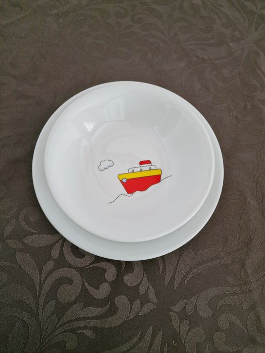 Conjunto Pratos Porcelana Barcos Criança