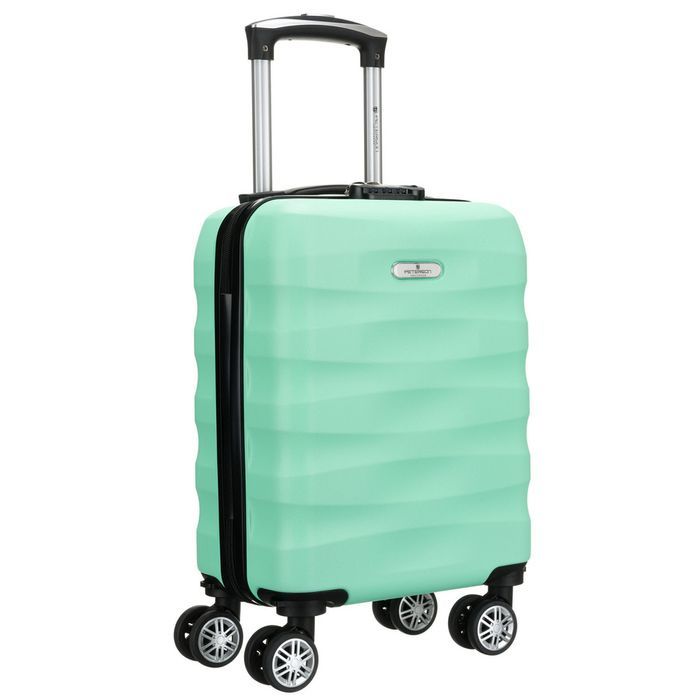 Mała walizka kabinowa w miętowym kolorze z wysuwaną rączką