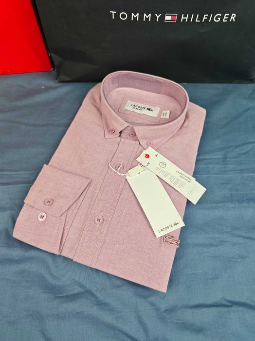 Koszula męska długi rękaw Lacoste elegancka różowa premium M-XXXL