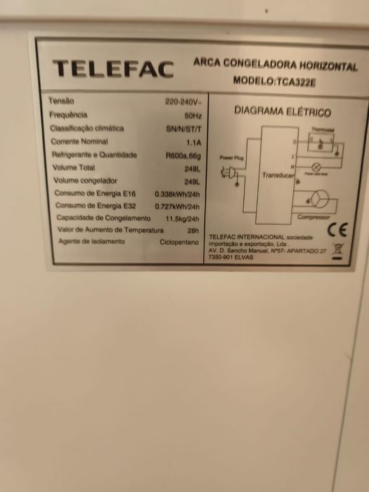 Arca Congeladora Horizontal Telefac 249L (Como Nova) – Modelo TCA322E