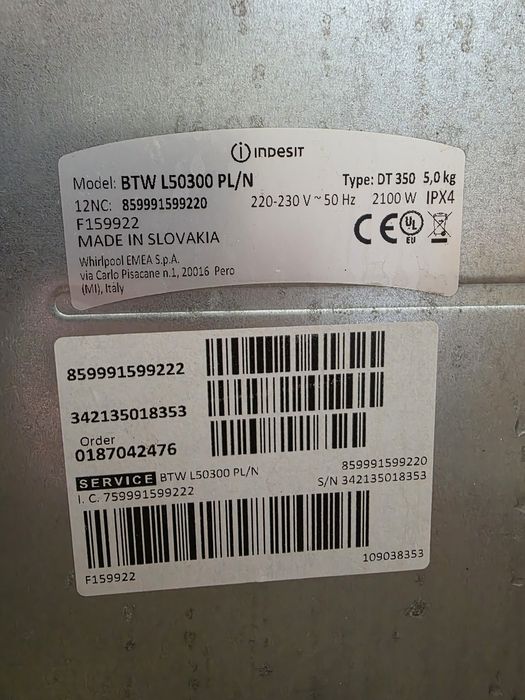 Części do Pralki Indesit Model: BTW L50300 PL