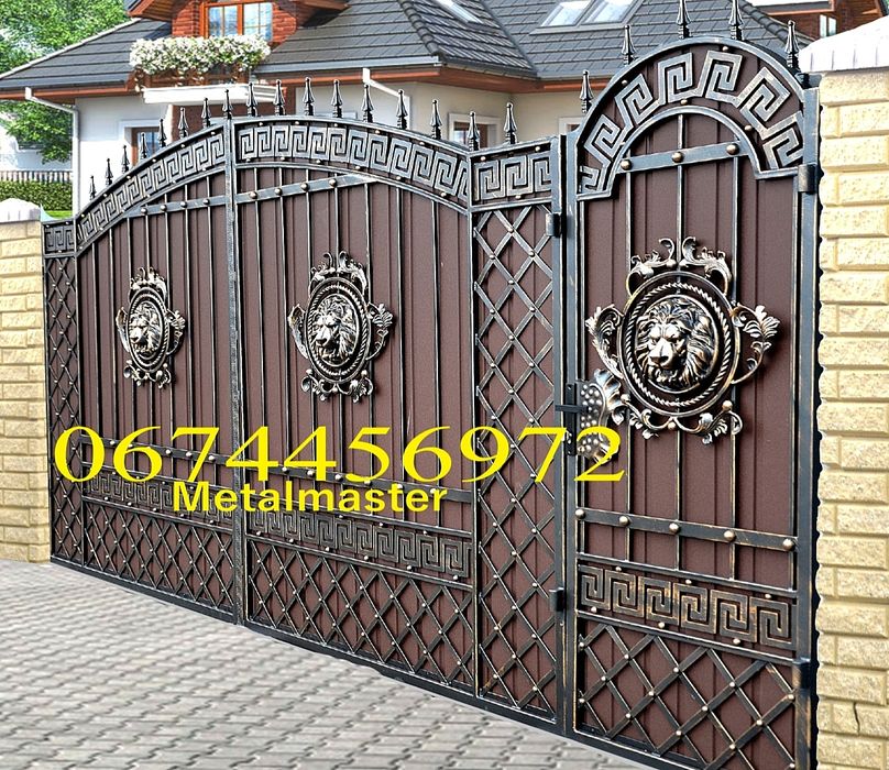 Ворота. Ковані ворота. Ворота з профнастилу. Ворота з ковкою. Брама