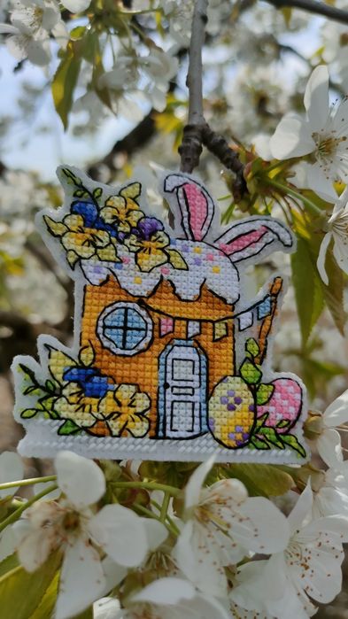 Гирлянда новогодняя. Handmade. Вышивка. Летние домики.