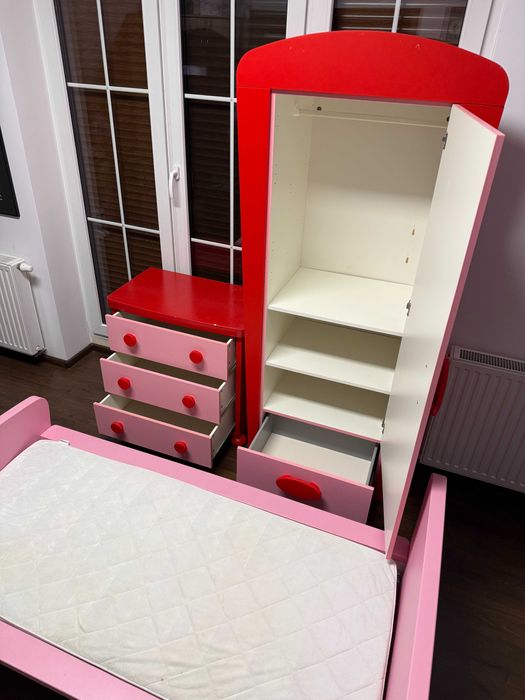Zestaw Mebli IKEA MAMMUT Różowe  Szafa Komoda Łóżko | UNIKAT MDF