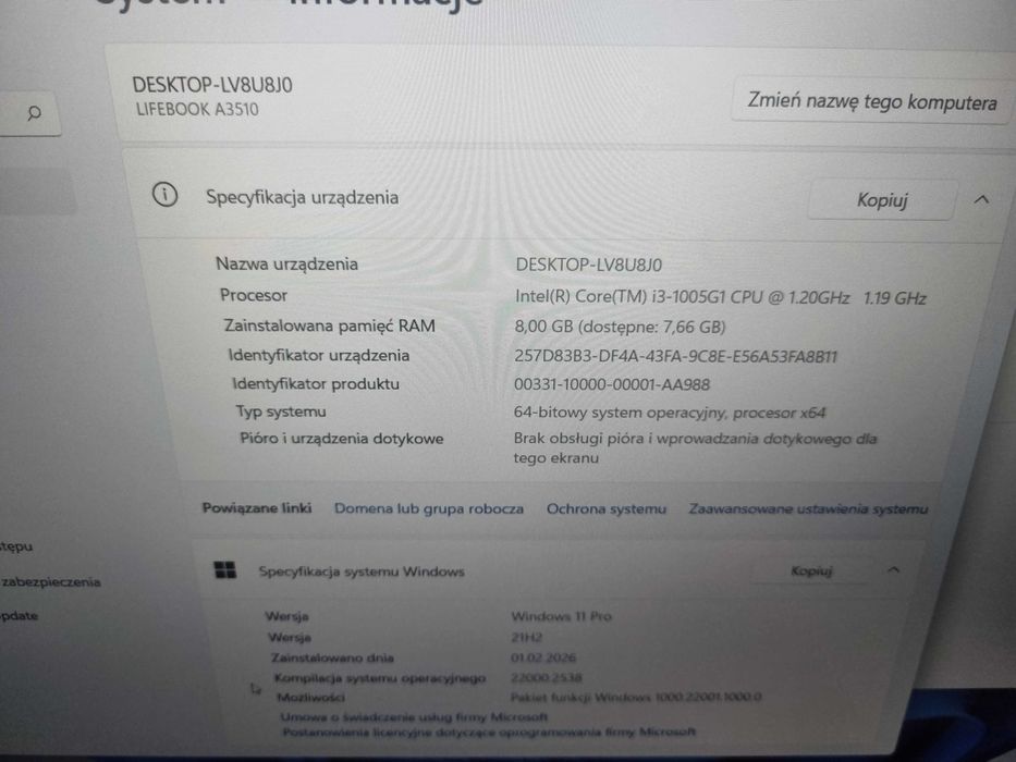 Laptop i3-10gen/8/256/15,6" FullHd windows 11 pro Modem LTE