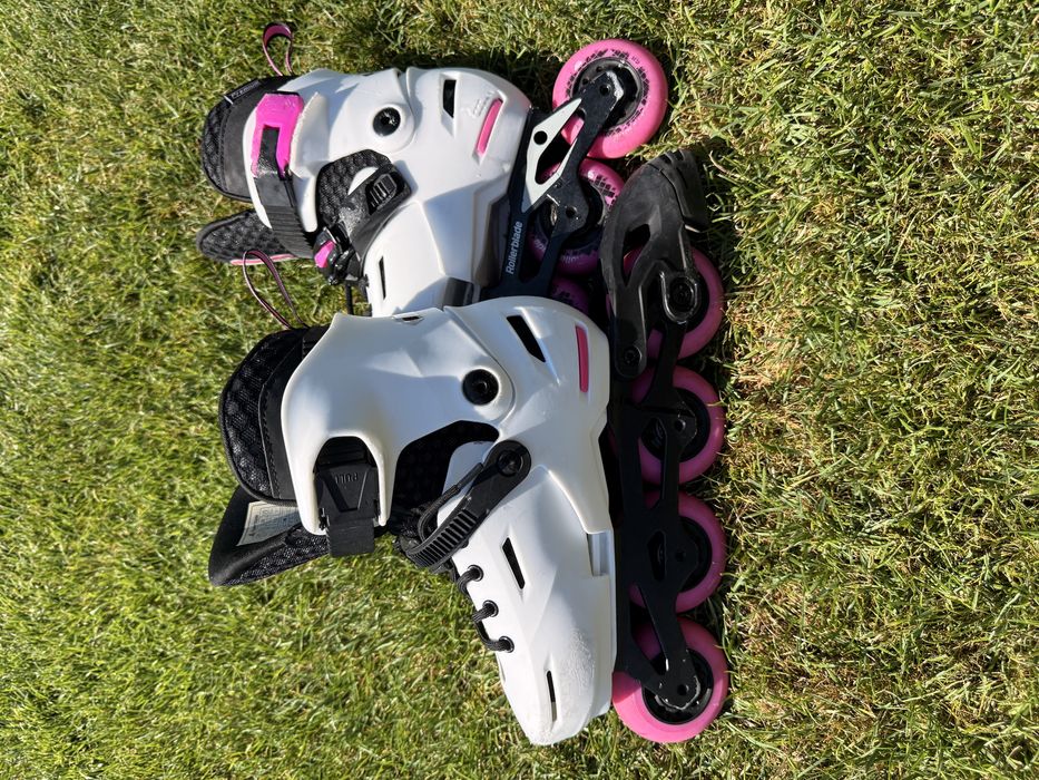 Rolki Rollerblade Apex – dziecięce, 4 kółka, biało-różowe