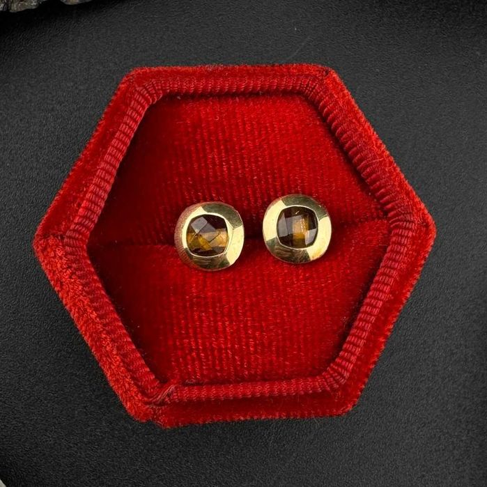 Złote Kolczyki Kwadratowe Cyrkonia Wkrętki Próba 585 Waga 1.57g (J)