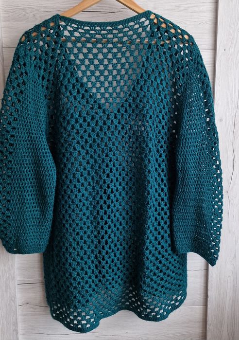 Sweterek szydełkowy szmaragdowy handmade XL L