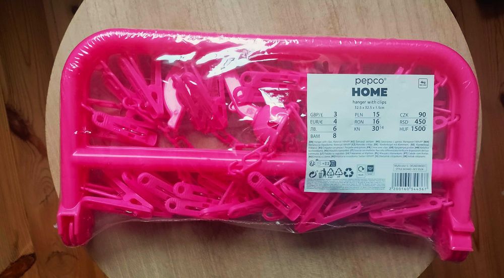 Pepco home – wieszak na bieliznę z klipsami | nowy | różowy