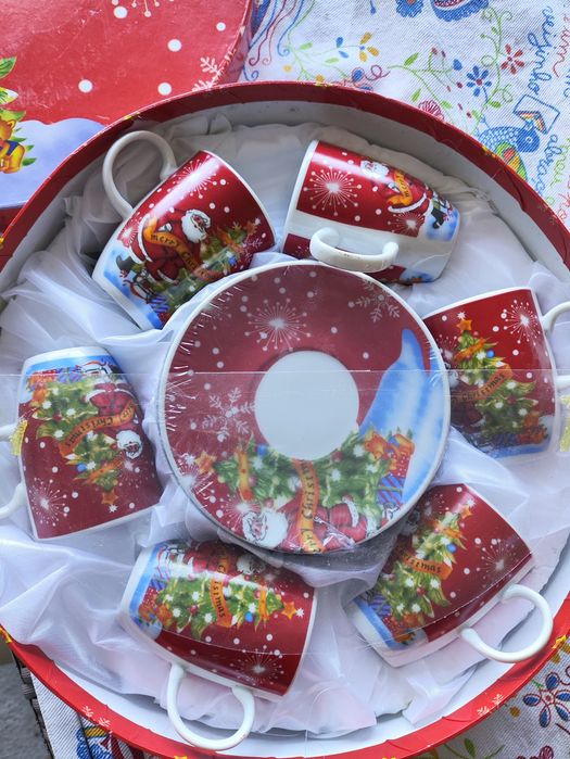 Conjunto seis chávenas e seis Pires natal café