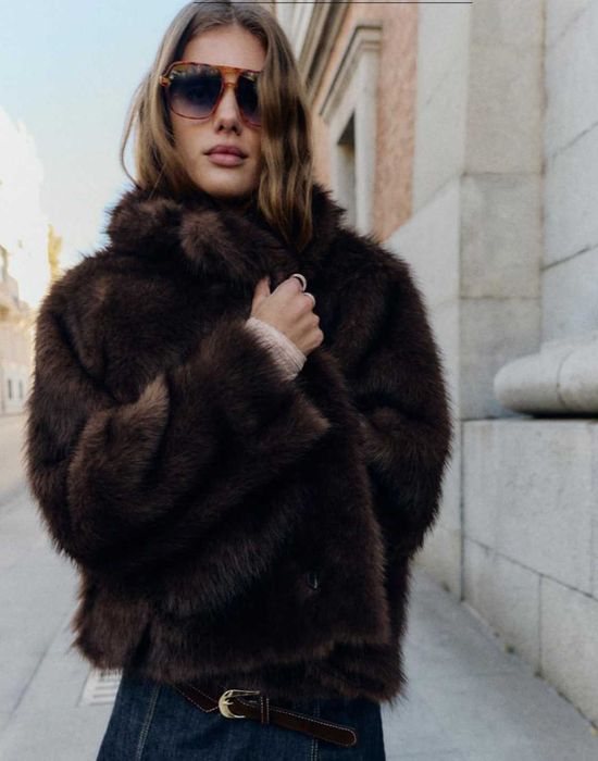 Двостороння дубленка-шуба Zara оригінал / Куртка еко-хутро трансформер