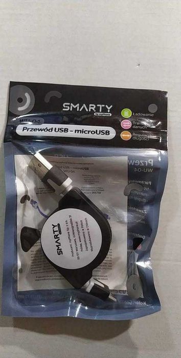 Kabel USB - Micro USB Regulowany Rozciągany max 95 cm czarny
