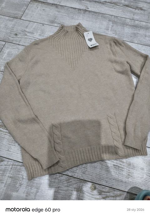 Golf pół golf oversize uniwersalny beż latte nowy z metką