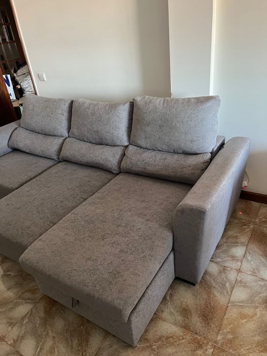 Sofá Chaise Lounge com 3 lugares movíveis cinzento óptimo estado