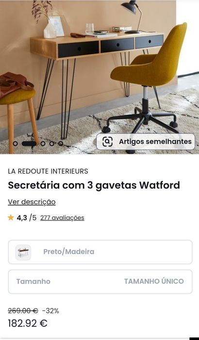 Secretária com 3 gavetas Watford preto/madeira LA REDOUTE INTERIEURS