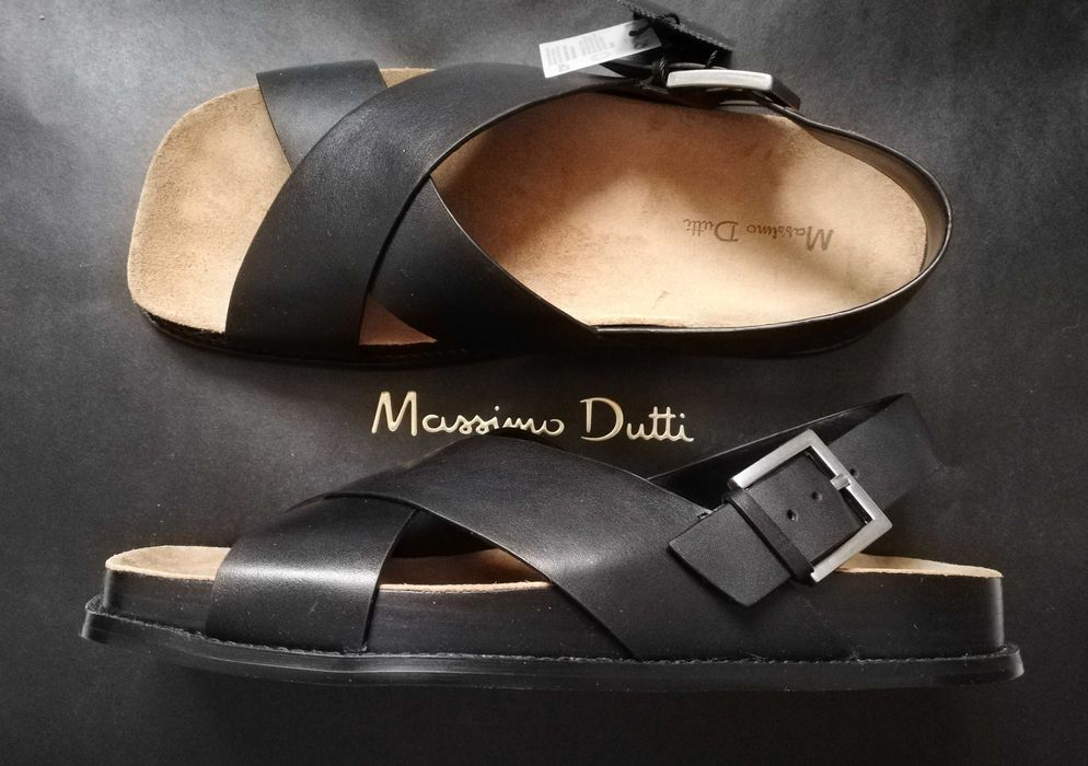 Massimo Dutti Skórzane czarne buty sandały