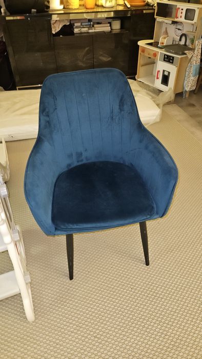Krzeslo tapicerowane niebieskie morskie welur