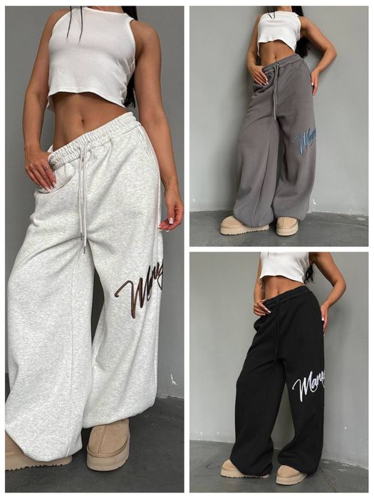 Штани жіночі трикотажні  over з вишивкою розмір 42-48