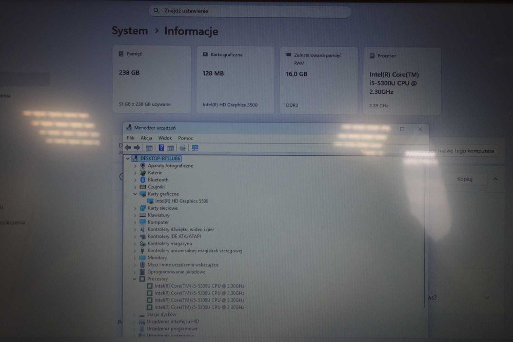 Laptop Używany Lenovo T450 14" HD+ dotyk i5 16GB 256SSD GW FV