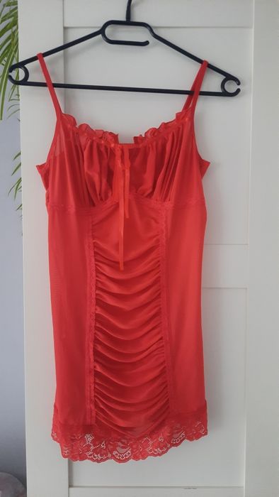 Czerwona koszulka nocna De Lafense# elegancka bielizna r. M