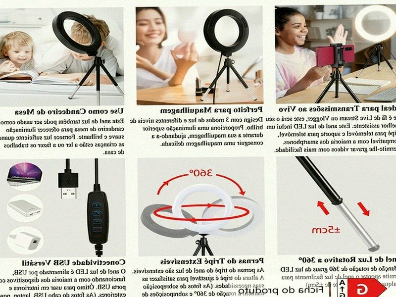 Ring Light Rotativa 360° com Tripé — Streaming, Maquilhagem e Videochamadas