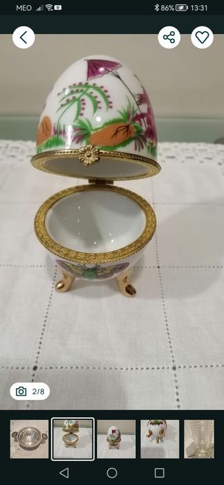 Taça estanho do mexico + Ovo de porcelana pintado mão + jarra vidro antiga