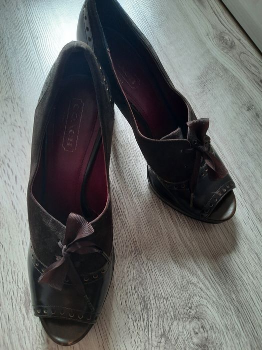 COACH brązowe pantofle szpilki open toe platforma r 41