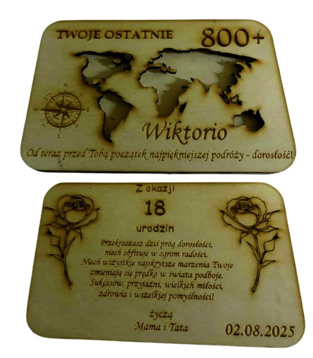 Kartka Mapa Świata Twoje Ostatnie 800+ imię data życzenia kasa 18x10cm