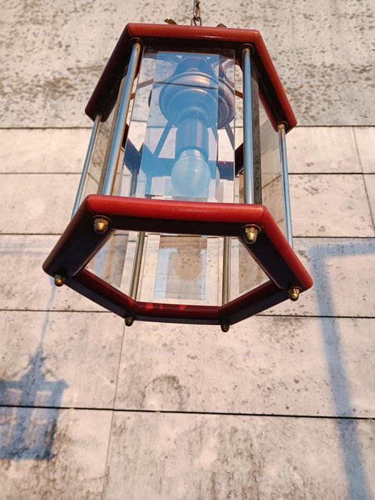 Par de candeeiros aplicação ao teto estrutura em latão, madeira maciça