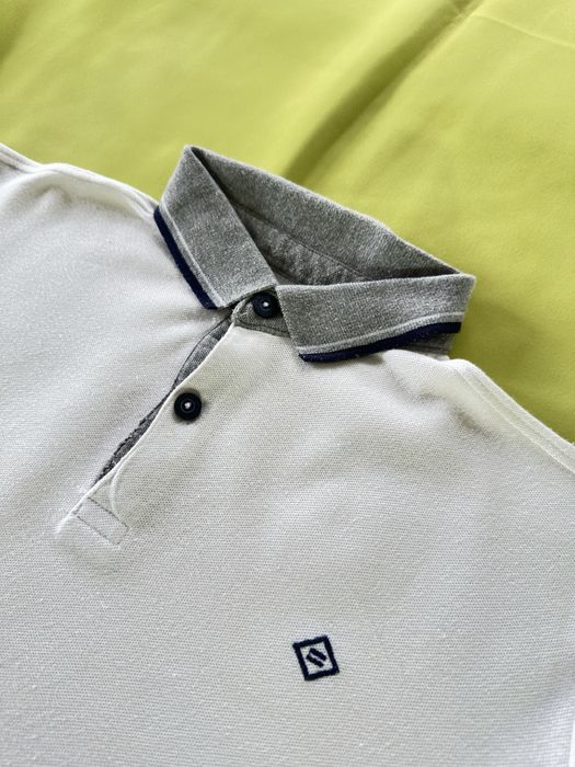 Polo Cerruti 1881 Branco Gola Cinza - Logo Losango