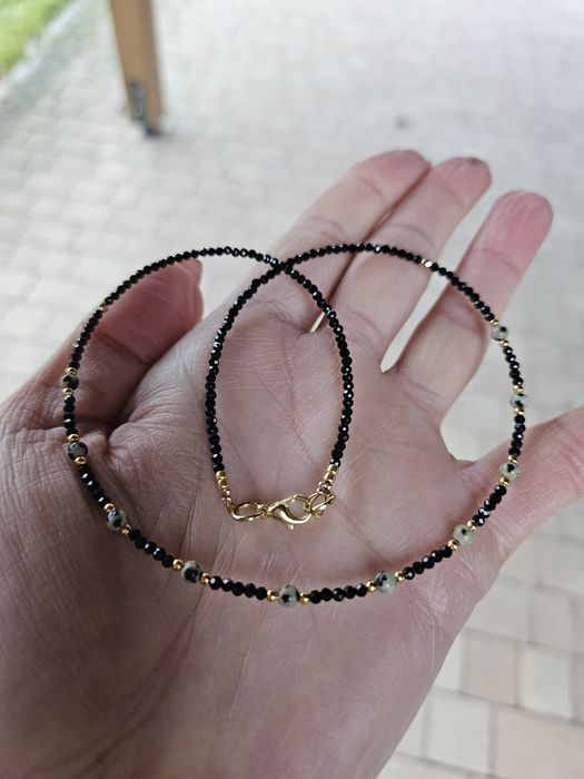 Naszyjnik Choker kamienie naturalne Spinel Jaspis Dalmatyński