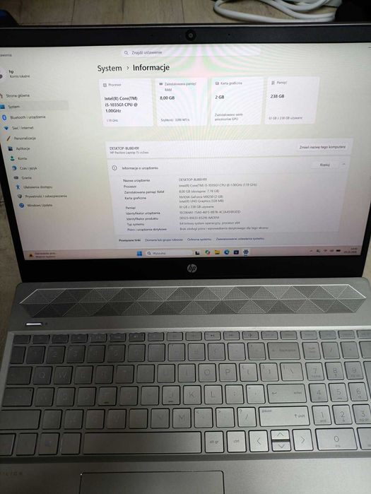 Laptop Hp 15-cs3001nw i5-10gen Nvidia GeForce MX250 8GB ram 256GB dysk