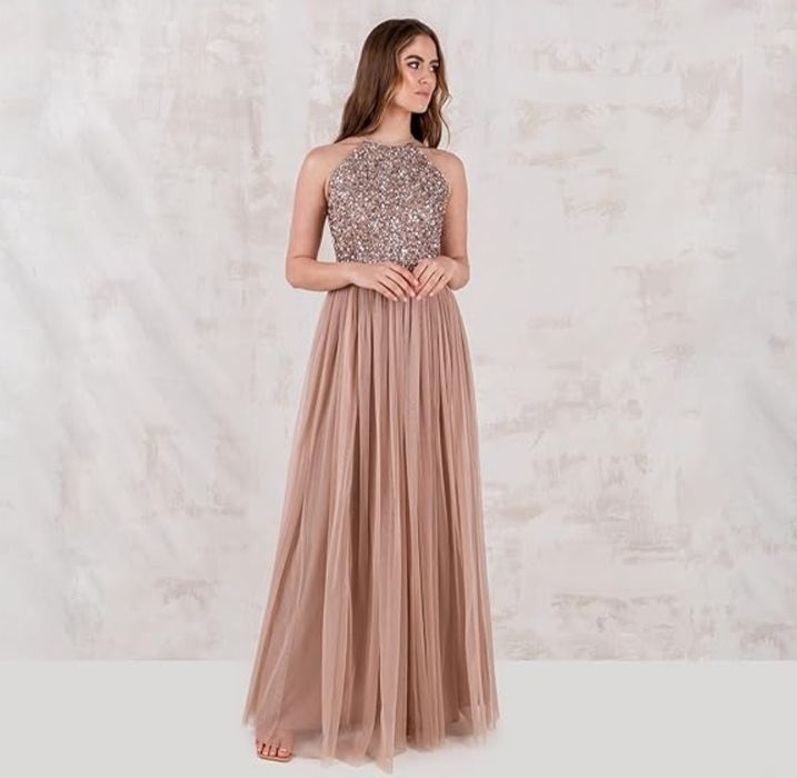 Vestido comprido de lantejoulas