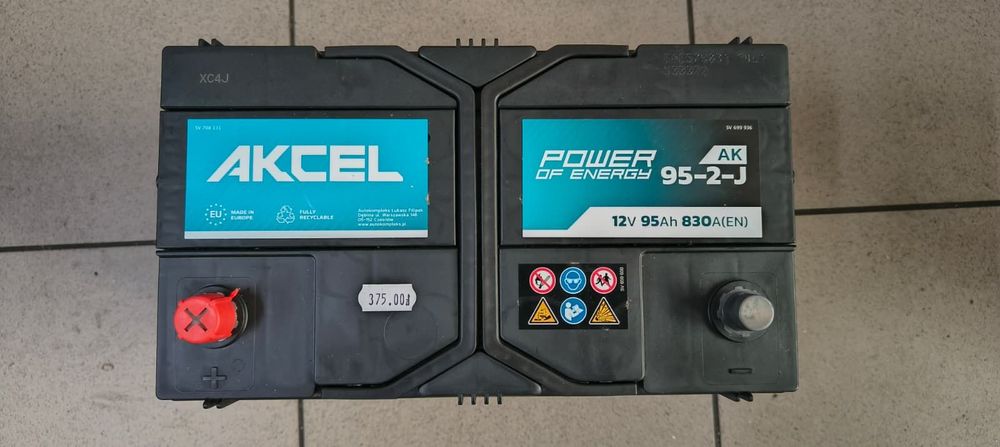AKUMULATOR AKCEL 12V 95Ah 830A LEWY PLUS NOWY