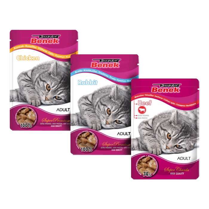 Saszetki dla kota SUPER BENEK Mokra Karma dla kota  Mix Smaków 24x100g