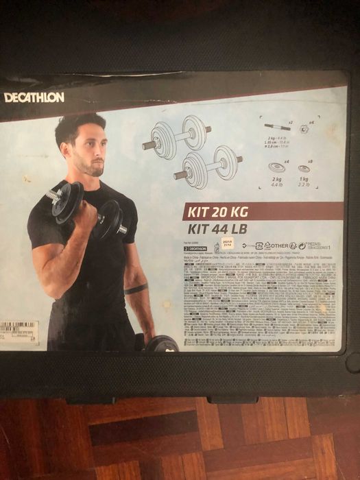 kit de halteres de musculação de 20 kg da Domyos + corda + peso de perna + bloco