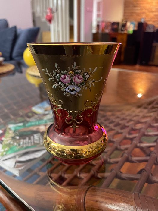 Wazonik Bochemia rubinowo- złoty / 14 cm
