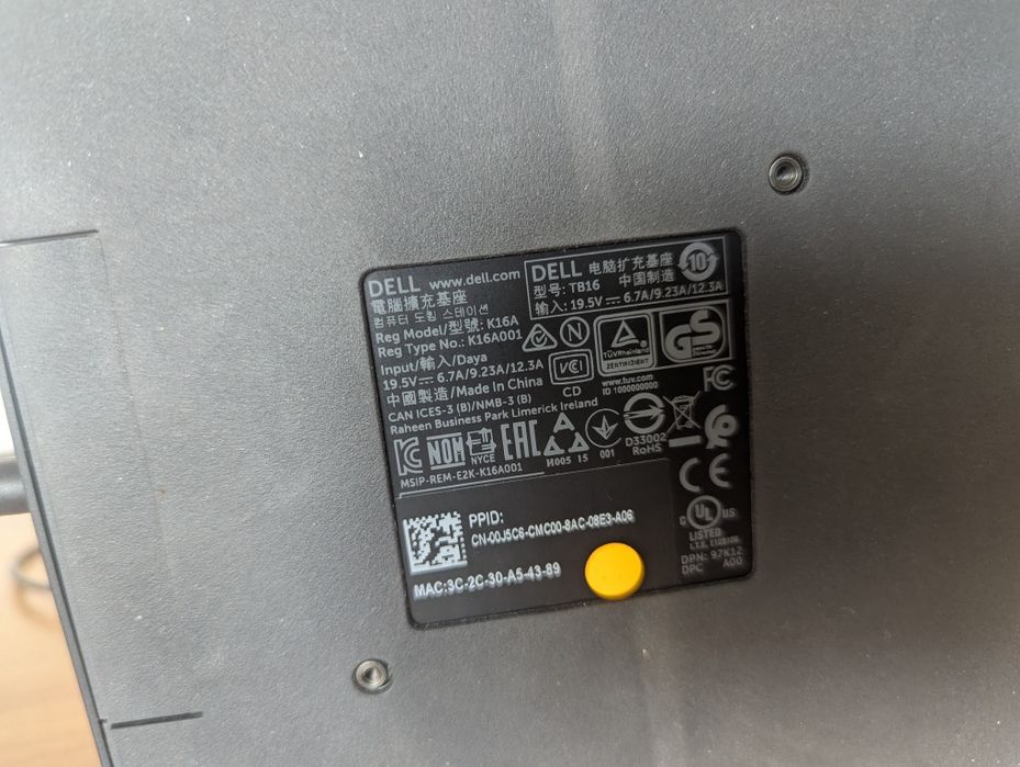 Dell TB16 Thunderbolt 3 MOD – MacBook / Mac – zasilacz 180W
