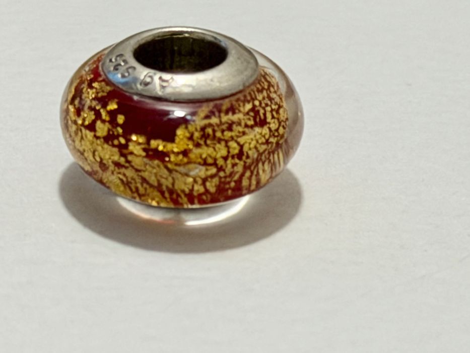 Charms Murano Silver, kompatybilny z Pandoram, bordowo-złoty