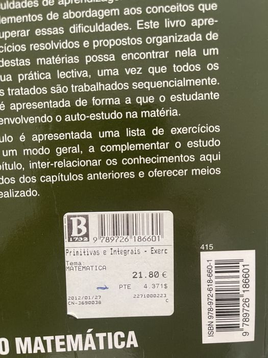 Livro Matemática Primitivas e Integrais - Edições Sílabo