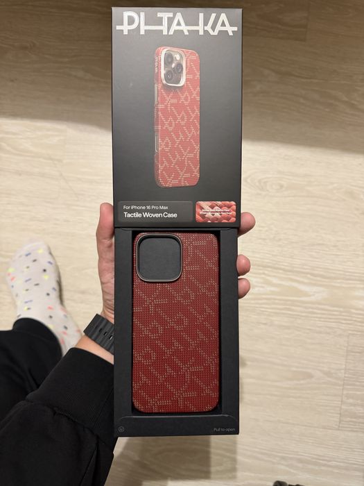 Pitaka Monogram Tactile Woven Case Gold/Red for iPhone 16 Pro Max