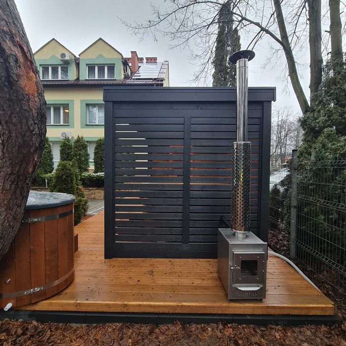 sauna ogrodowa z przedsionkiem, spa zewnętrzne premium, producent
