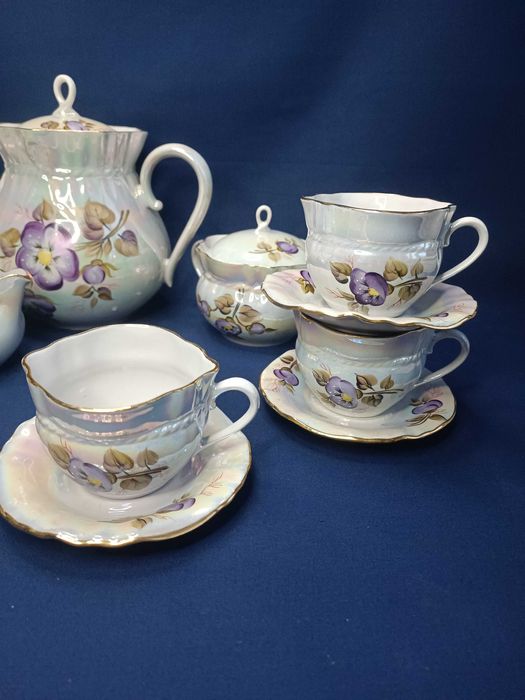 Чайний сервіз перламутровий з фіалками Коростень 1 сорт