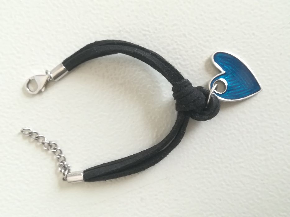 Regulowana bransoletka srebro 925 serce, rzemyk, skóra, serduszko