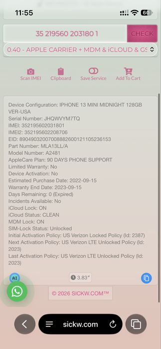 Iphone 13 mini 128gb Neverlock (MDM)