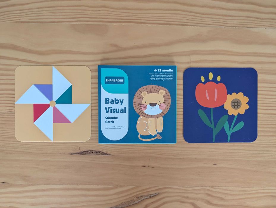 Cartões Visuais Montessori (0-3 Anos) |Alto Contraste, Cores e Padrões, Vocabulário