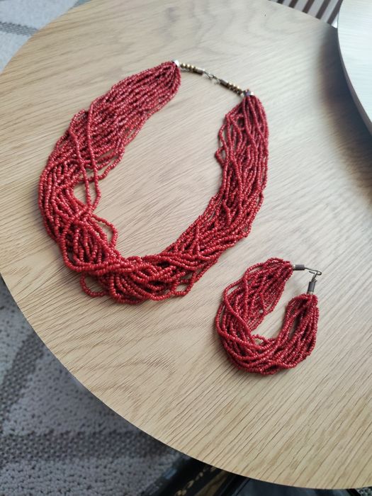 Komplet biżuterii naszyjnik bransoletka vintage z koralików etno folk