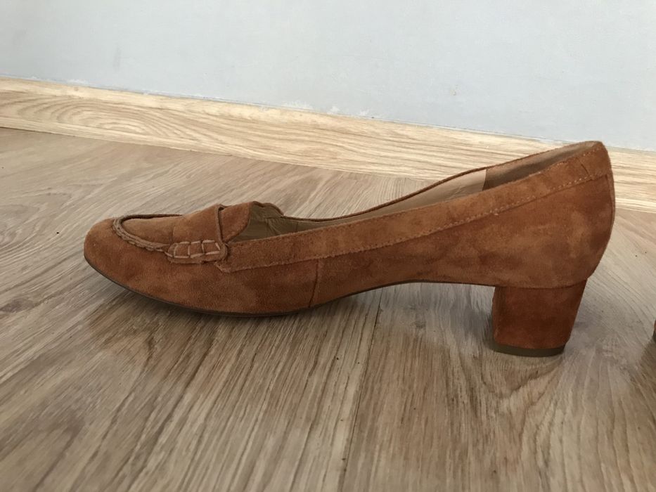 Högl czółenka na klocku 38 skóra zamsz