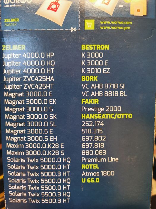 Worki do odkurzacza Zelmer 16szt+filtr hepa