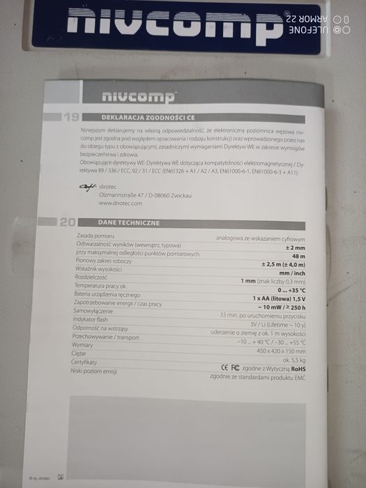 Nivocomp niwelator, poziomica wężowa